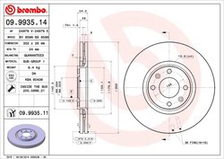 DISC FRANA BREMBO 09.9935.11 - Compatibil cu CITROEN, DS, DS (CAPSA), FIAT, JEEP, OPEL, PEUGEOT, PEUGEOT (DF-PSA), VAUXHALL