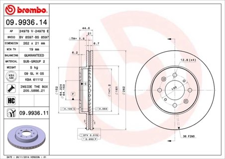 DISC FRANA BREMBO 09.9936.11 - Compatibil cu HONDA, HONDA (GAC)