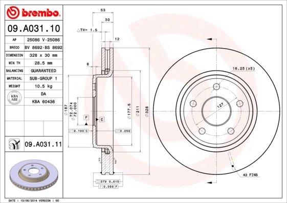 DISC FRANA BREMBO 09.A031.11 - Compatibil cu JEEP