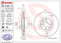 DISC FRANA BREMBO 09.A185.11 - Compatibil cu CITROEN, CITROEN (DF-PSA), DS, DS (CAPSA), OPEL, PEUGEOT, PEUGEOT (DF-PSA), VAUXHAL
