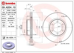 DISC FRANA BREMBO 09.A204.11 - Compatibil cu LEXUS, TOYOTA, TOYOTA (FAW)