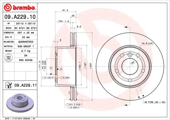 DISC FRANA BREMBO 09.A229.11 - Compatibil cu LAND ROVER