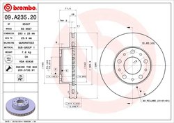 DISC FRANA BREMBO 09.A235.20 - Compatibil cu CITROEN, FIAT, MAZDA, PEUGEOT