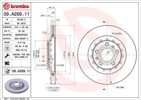 DISC FRANA BREMBO 09.A269.11 - Compatibil cu AUDI, VW