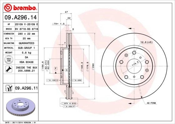 Disc frana Brembo 09.A296.11