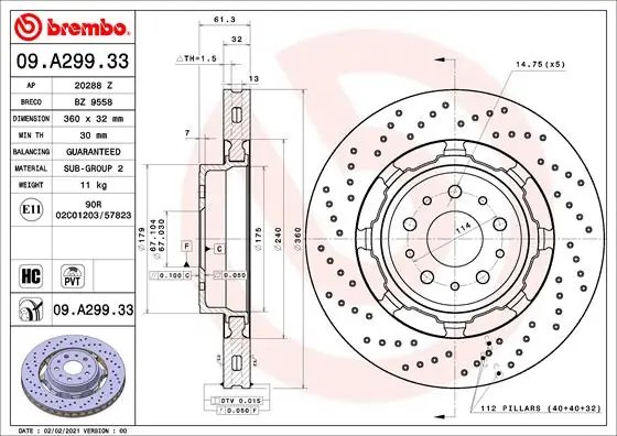 DISC FRANA BREMBO 09.A299.33 - Compatibil cu MASERATI