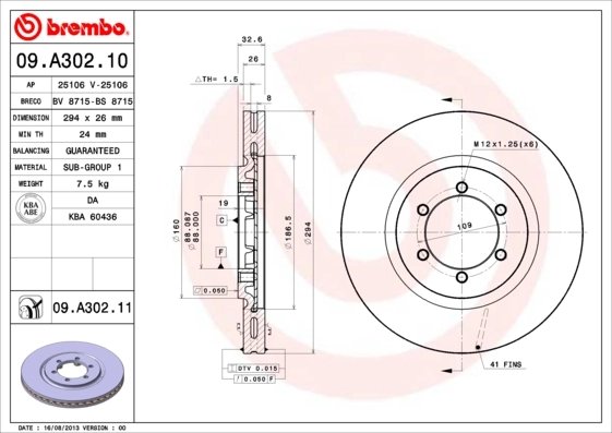 DISC FRANA BREMBO 09.A302.11 - Compatibil cu DAEWOO, SSANGYONG