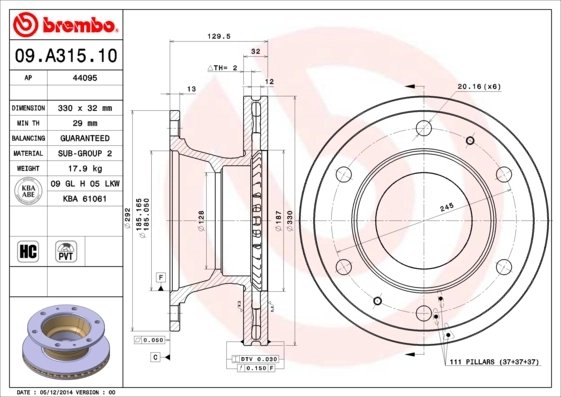 Disc frana Brembo 09.A315.10