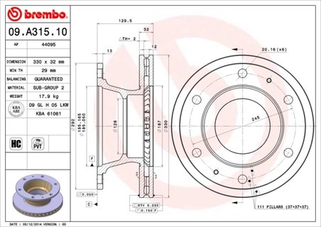 Disc frana Brembo 09.A315.10
