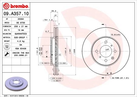 Disc frana Brembo 09.A357.10