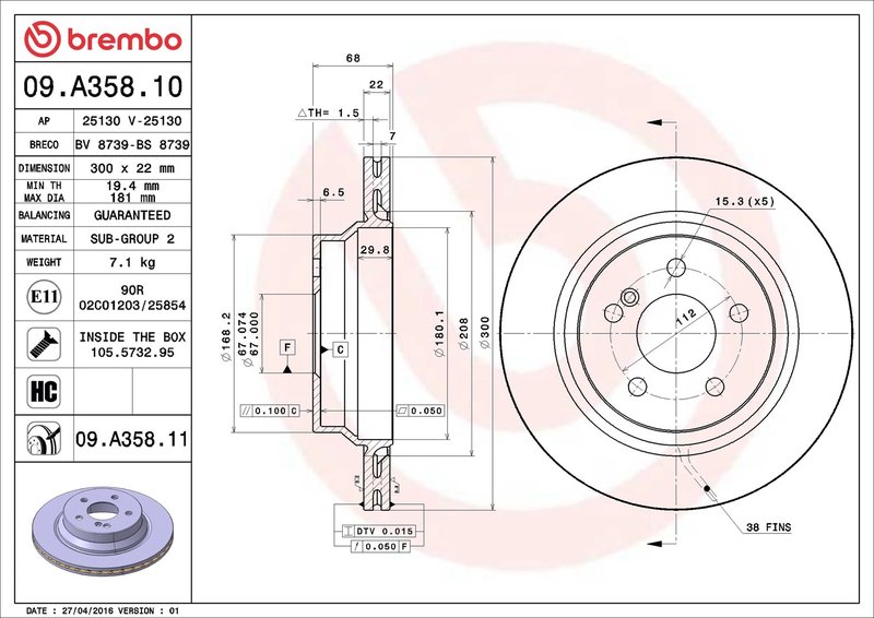 Disc frana Brembo 09.A358.11