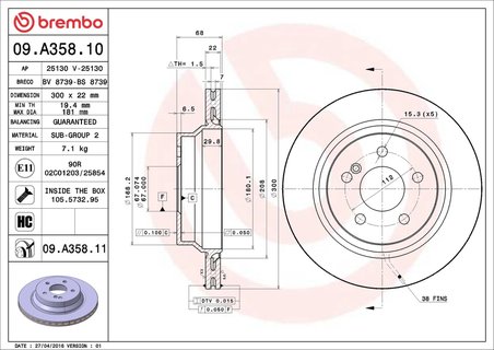 Disc frana Brembo 09.A358.11
