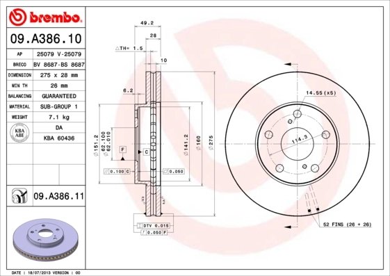 Disc frana Brembo 09.A386.11