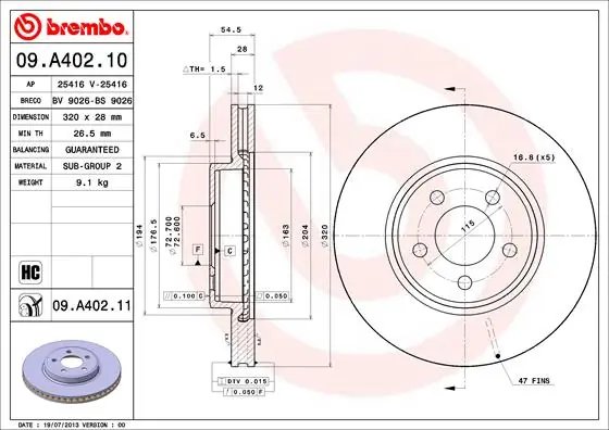 DISC FRANA BREMBO 09.A402.11 - Compatibil cu CHRYSLER, DODGE
