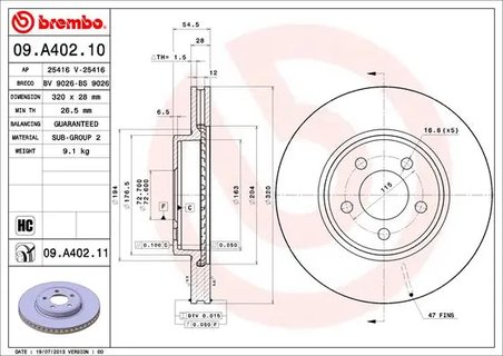 DISC FRANA BREMBO 09.A402.11 - Compatibil cu CHRYSLER, DODGE
