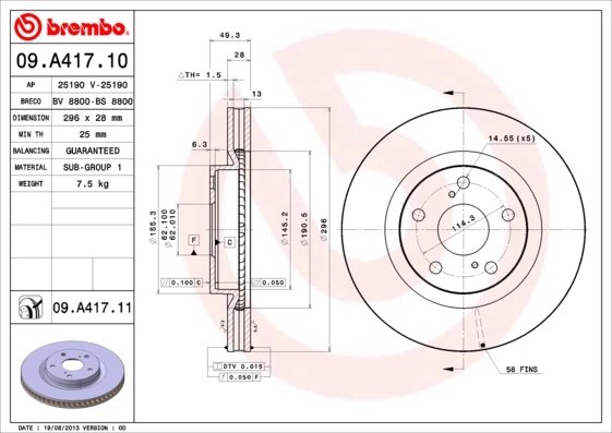 Disc frana Brembo 09.A417.11