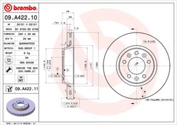 DISC FRANA BREMBO 09.A422.11 - Compatibil cu CITROEN, FIAT, PEUGEOT, TOYOTA