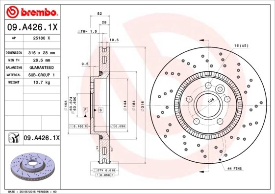 DISC FRANA BREMBO 09.A426.1X - Compatibil cu FORD, VOLVO, VOLVO (CHANGAN), VOLVO ASIA