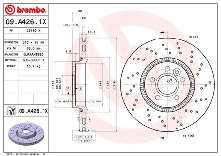 DISC FRANA BREMBO 09.A426.1X - Compatibil cu FORD, VOLVO, VOLVO (CHANGAN), VOLVO ASIA