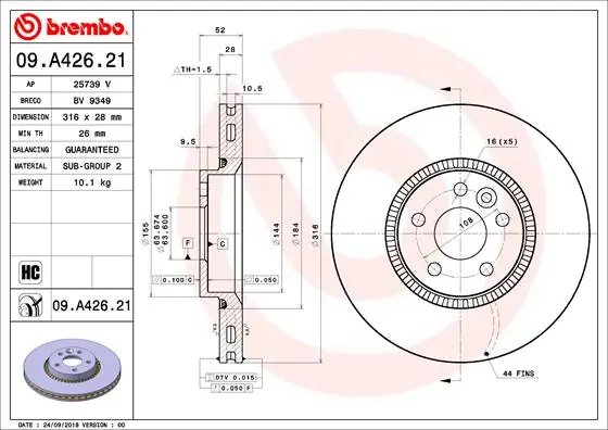 DISC FRANA BREMBO 09.A426.21 - Compatibil cu VOLVO, VOLVO ASIA