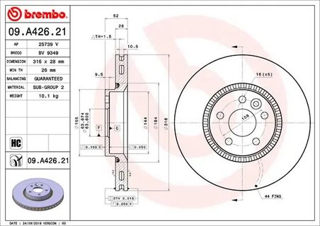 DISC FRANA BREMBO 09.A426.21 - Compatibil cu VOLVO, VOLVO ASIA