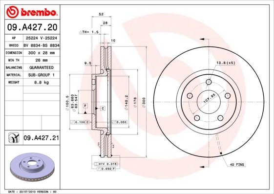 DISC FRANA BREMBO 09.A427.21 - Compatibil cu FORD