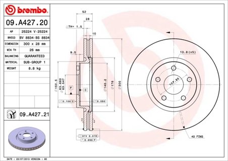 DISC FRANA BREMBO 09.A427.21 - Compatibil cu FORD