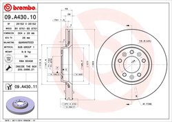 DISC FRANA BREMBO 09.A430.11 - Compatibil cu CITROEN, CITROEN (DF-PSA), FIAT, PEUGEOT, TOYOTA
