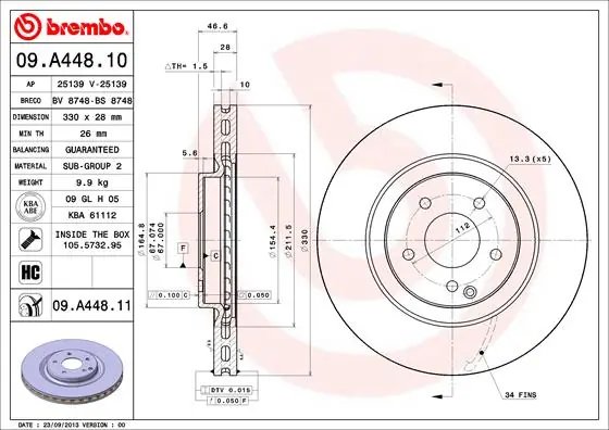DISC FRANA BREMBO 09.A448.11 - Compatibil cu MERCEDES-BENZ