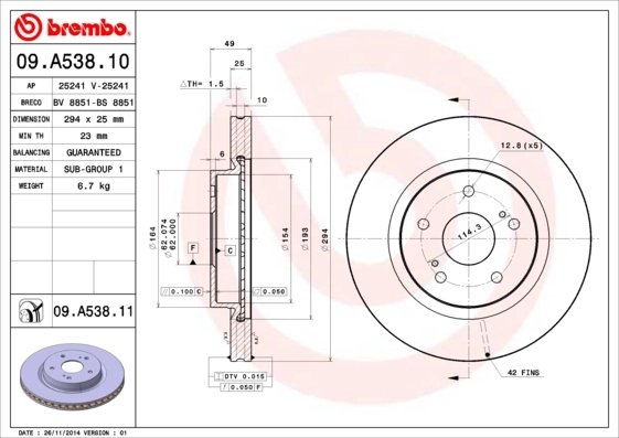 Disc frana Brembo 09.A538.11