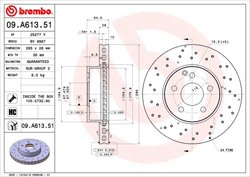 DISC FRANA BREMBO 09.A613.51 - Compatibil cu MERCEDES-BENZ, MERCEDES-BENZ (BBDC)