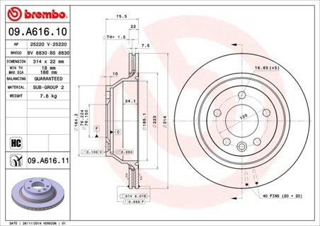 DISC FRANA BREMBO 09.A616.11 - Compatibil cu VW