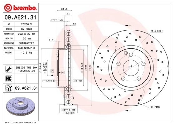 Disc frana Brembo 09.A621.31
