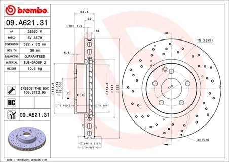 Disc frana Brembo 09.A621.31