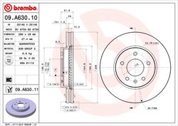 DISC FRANA BREMBO 09.A630.10 - Compatibil cu CHEVROLET, OPEL, SUZUKI, VAUXHALL