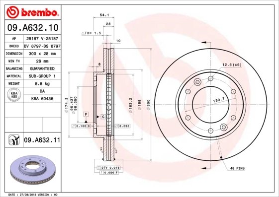 DISC FRANA BREMBO 09.A632.11 - Compatibil cu KIA