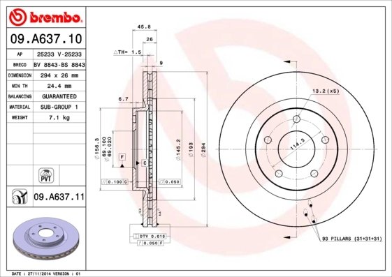 Disc frana Brembo 09.A637.11
