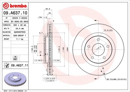 Disc frana Brembo 09.A637.11