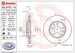 DISC FRANA BREMBO 09.A727.11 - Compatibil cu DACIA, NISSAN, RENAULT