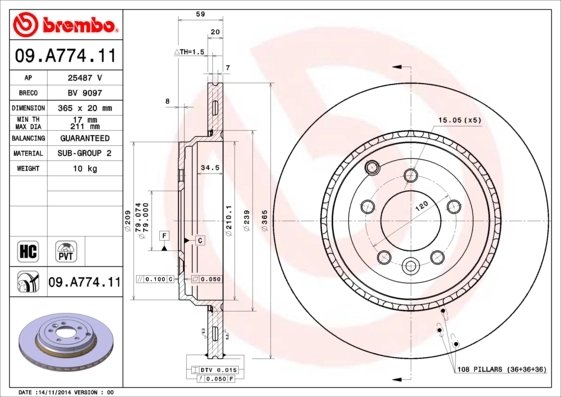 DISC FRANA BREMBO 09.A774.11 - Compatibil cu LAND ROVER