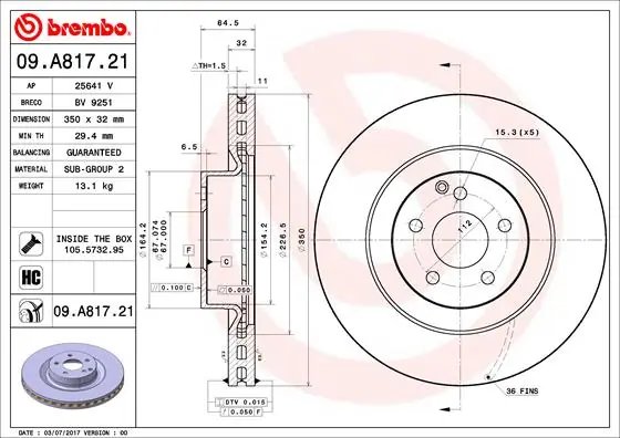 DISC FRANA BREMBO 09.A817.21 - Compatibil cu MERCEDES-BENZ