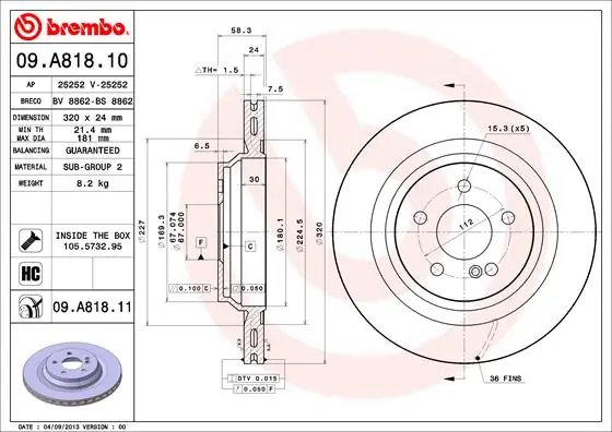 Disc frana Brembo 09.A818.11