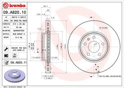 DISC FRANA BREMBO 09.A820.11 - Compatibil cu AUDI, AUDI (FAW)