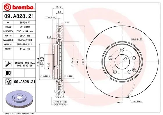 DISC FRANA BREMBO 09.A828.21 - Compatibil cu MERCEDES-BENZ