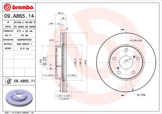 Disc frana Brembo 09.A865.11