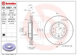 DISC FRANA BREMBO 09.A861.14 - Compatibil cu OPEL, VAUXHALL