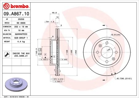 Disc frana Brembo 09.A867.10