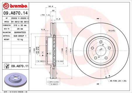 DISC FRANA BREMBO 09.A870.11 - Compatibil cu SUBARU