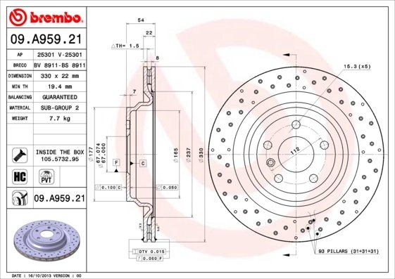 DISC FRANA BREMBO 09.A959.21 - Compatibil cu MERCEDES-BENZ