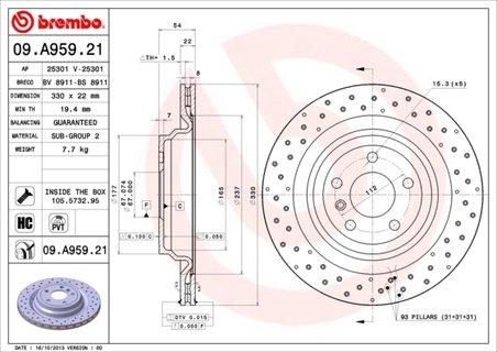 DISC FRANA BREMBO 09.A959.21 - Compatibil cu MERCEDES-BENZ